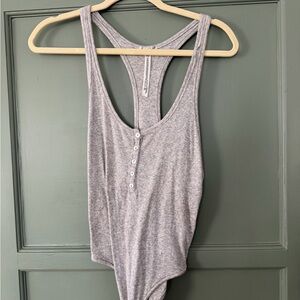 Free People Gray Sleeveless Bodysuit